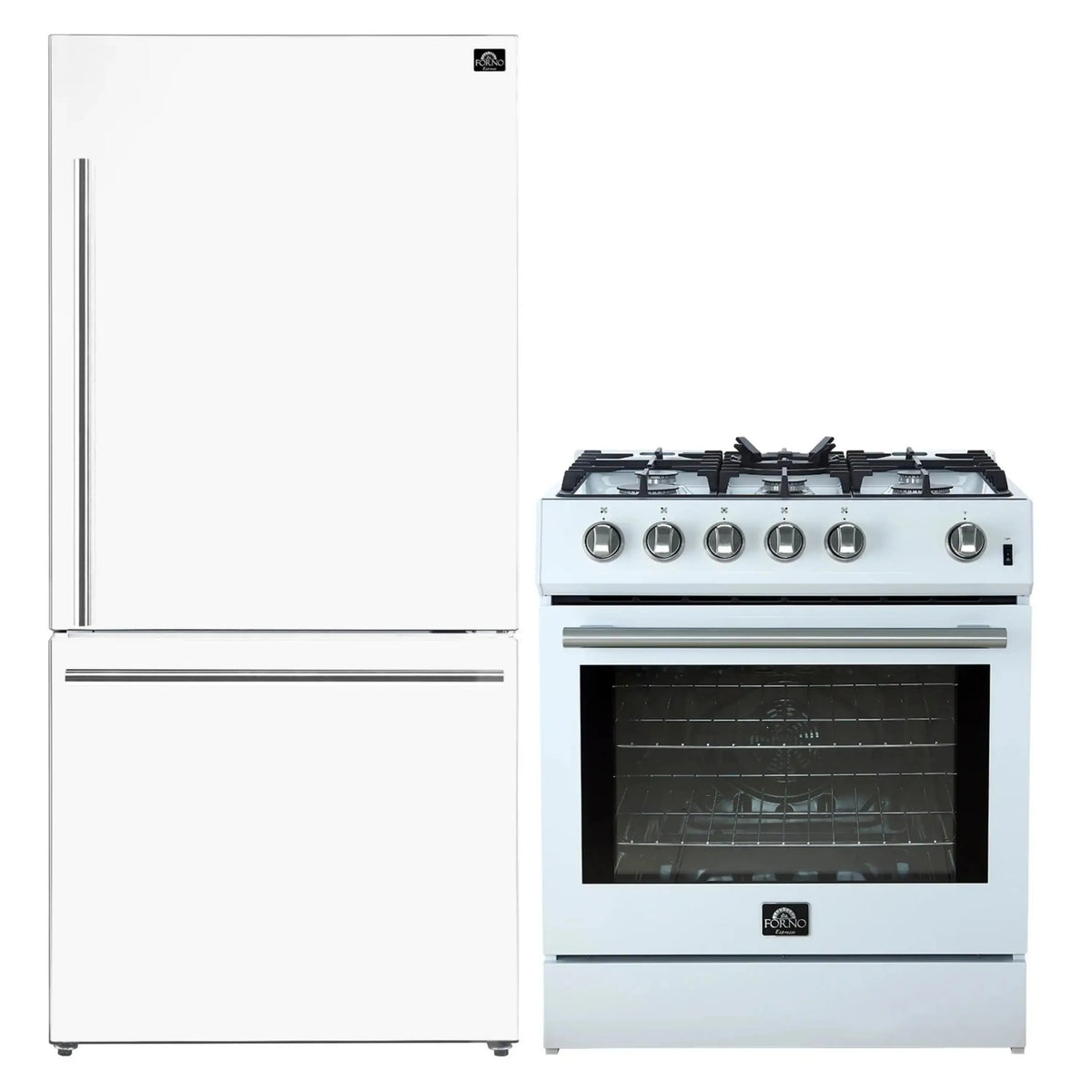 Forno 2-Piece Appliance Package - 30-Inch Gas Range & Refrigerator in White with Stainless Steel Trim