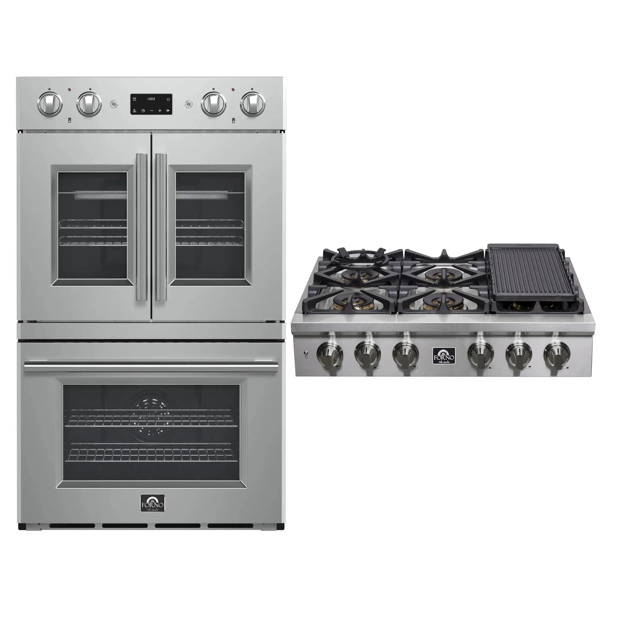 Forno 2-Piece Appliance Package - 36-Inch Spezia Gas Rangetop & French Door Double Wall Oven in Stainless Steel