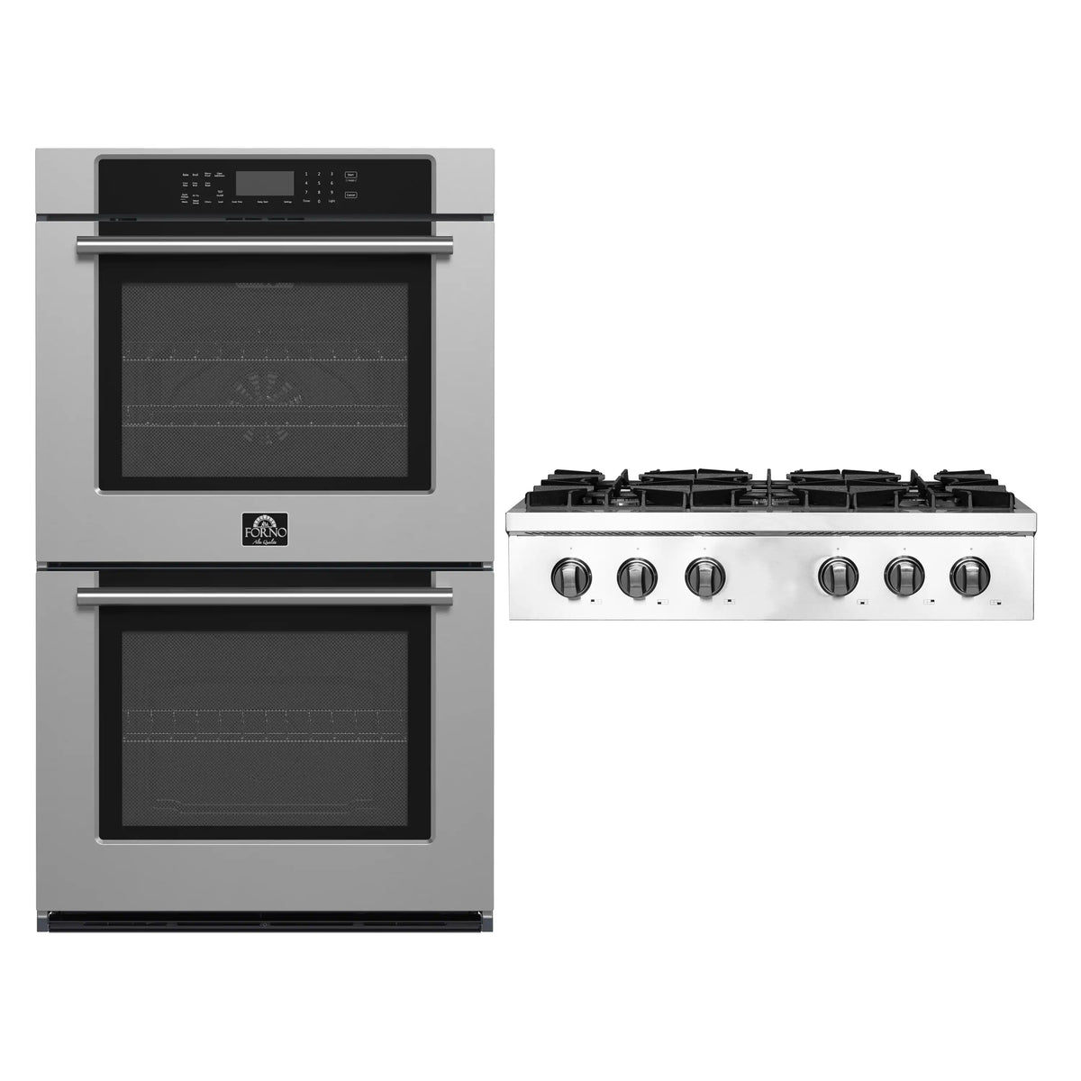 Forno 2-Piece Appliance Package - 36-Inch Villarosa  Gas Rangetop & Double Wall Oven  in Stainless Steel