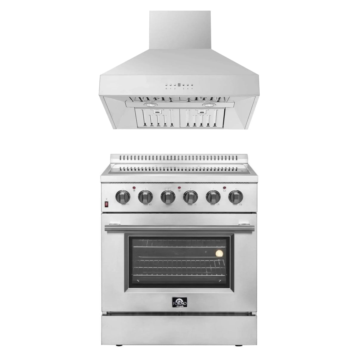 Forno 2-Piece Appliance Package - 30-Inch Electric Range and Wall Mount Range Hood in Stainless Steel