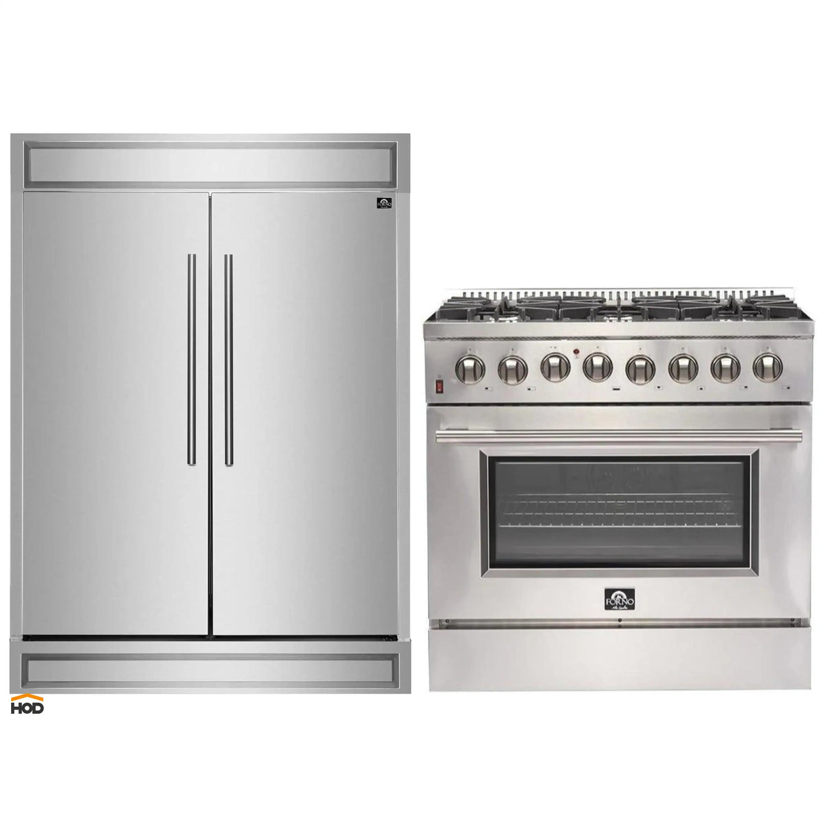 Forno 2-Piece Appliance Package - 36-Inch Dual Fuel Range and 60-Inch Built-In Refrigerator in Stainless Steel