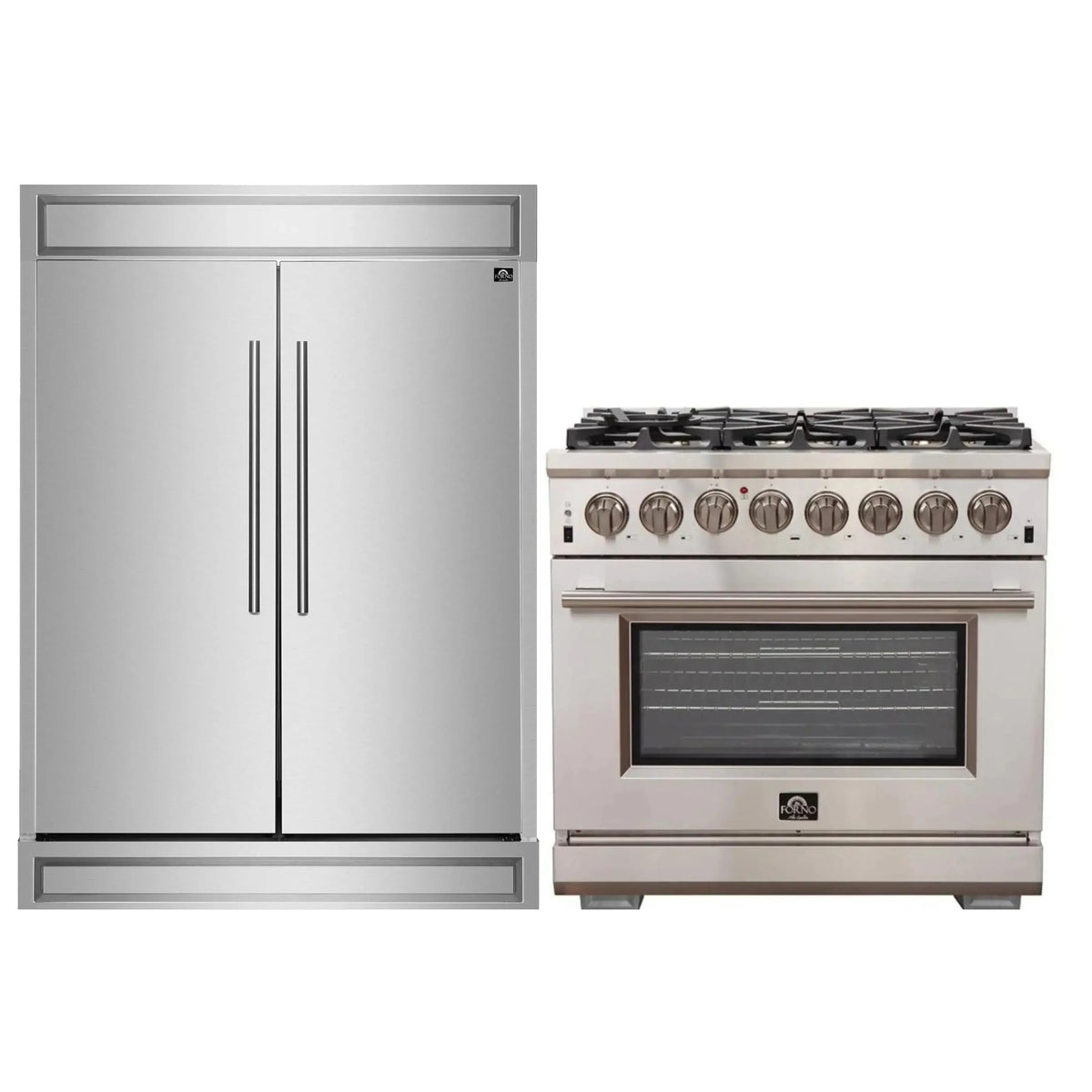 Forno 2-Piece Appliance Package - 36-Inch Dual Fuel Range  & 60-Inch Pro-Style Refrigerator in Stainless Steel