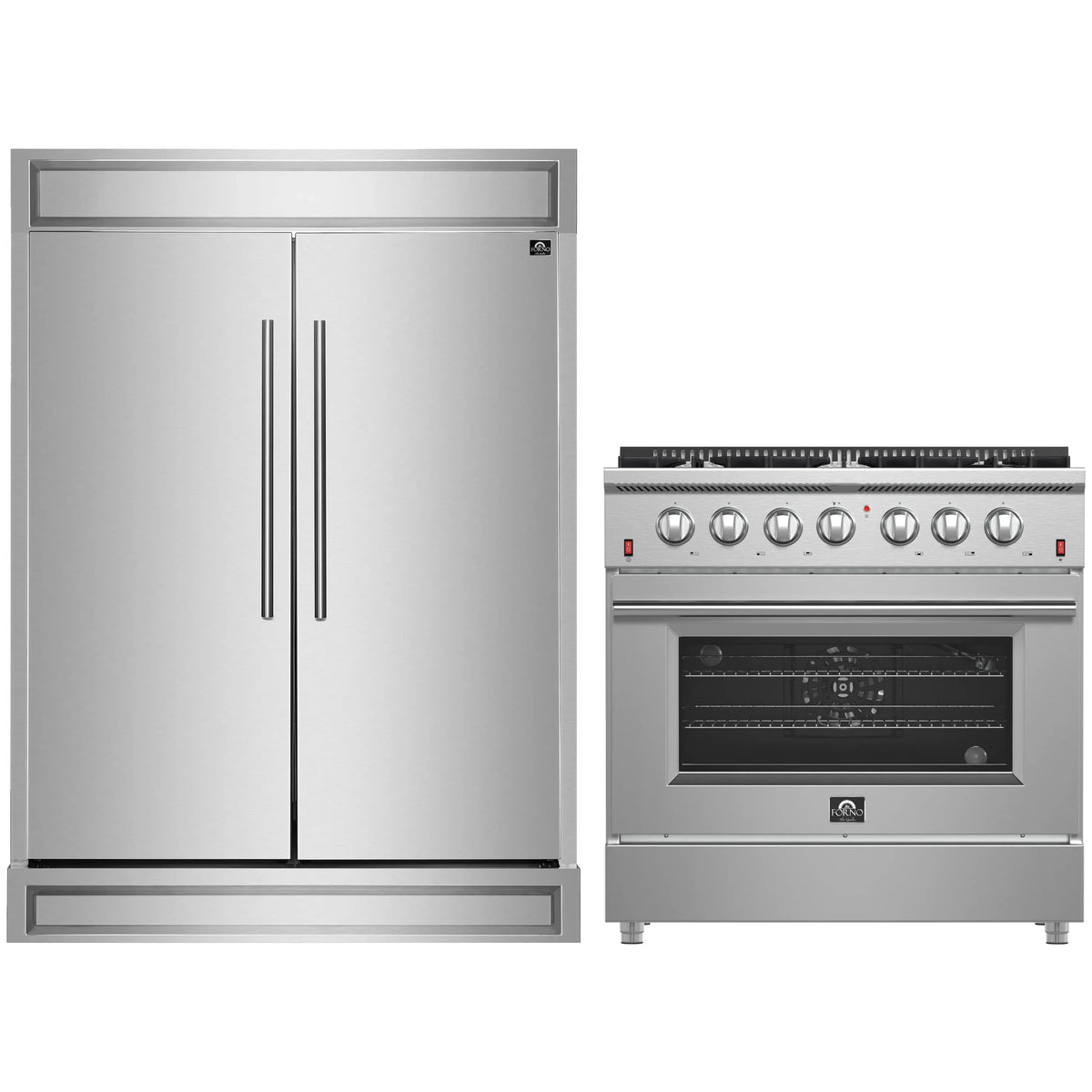 Forno 2-Piece Appliance Package - 36-Inch Gas Range  & 60-Inch Pro-Style Refrigerator in Stainless Steel