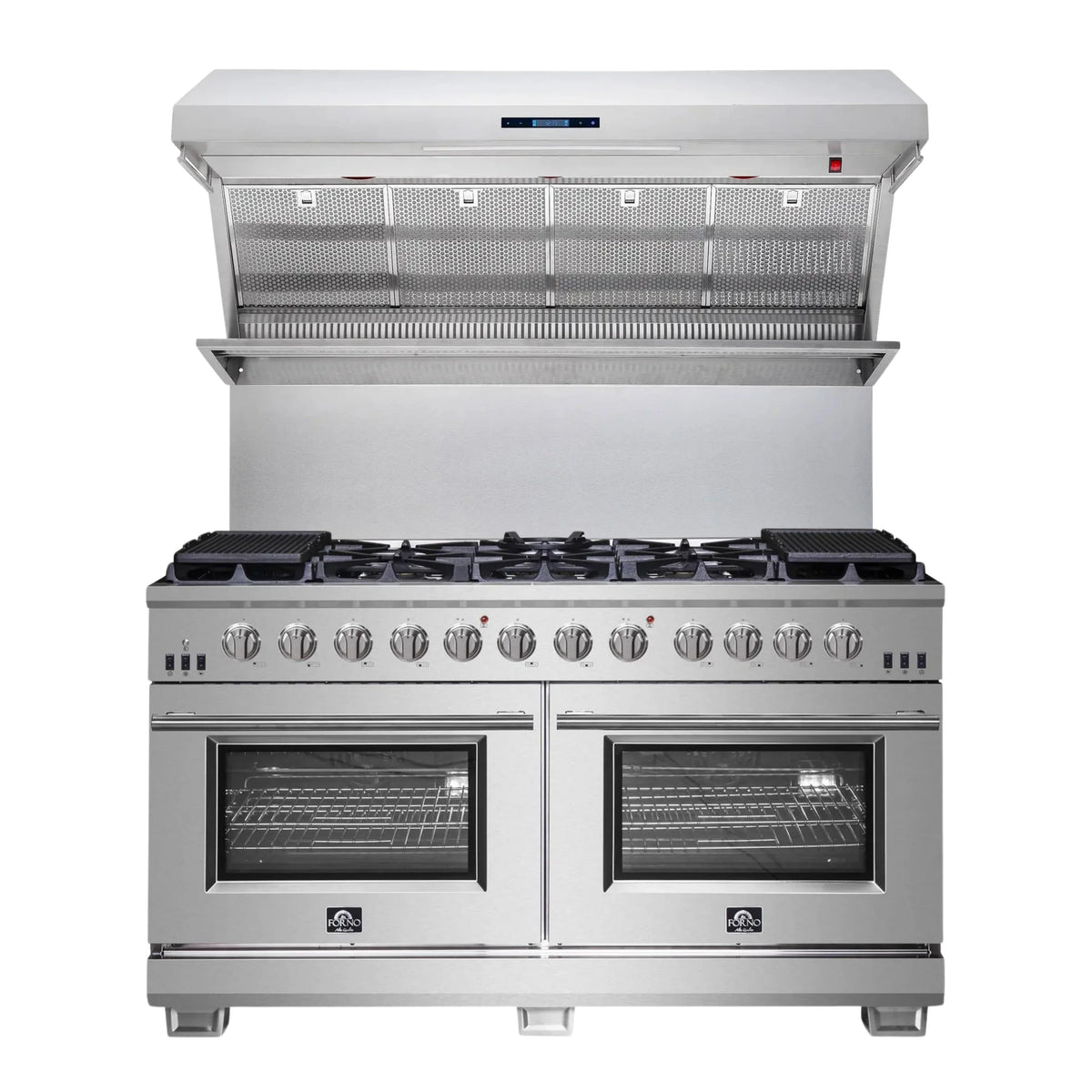 Forno 2-Piece Appliance Package - 60-Inch Gas Range and Wall Mount Range Hood in Stainless Steel