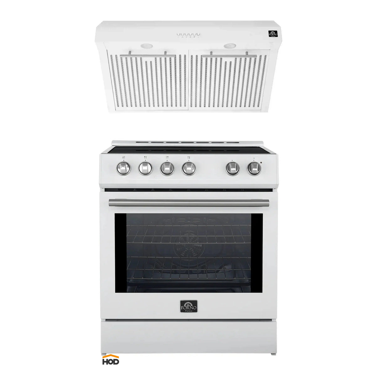 Forno 2-Piece Appliance Package - 30-Inch Induction Range, and Under Cabinet Range Hood in White with Stainless Steel Trim