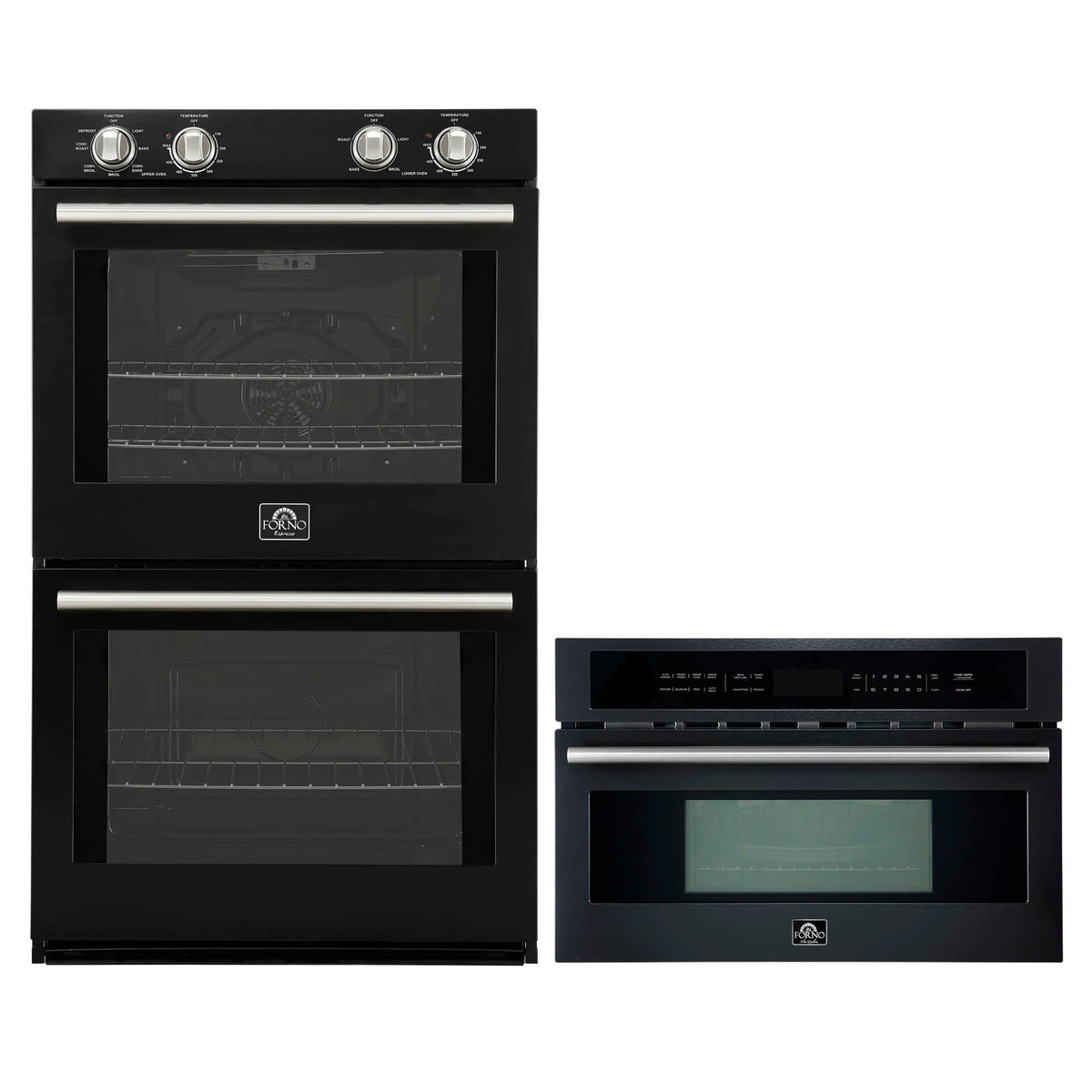 Forno 2-Piece Appliance Package - 30-Inch Vomero Double Wall Oven & 30-Inch Microwave Oven in Black with Stainless Steel Trim