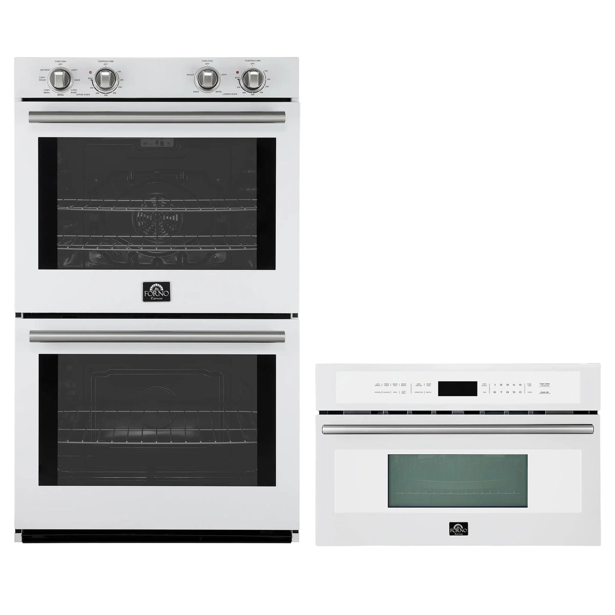 Forno 2-Piece Appliance Package - 30-Inch Vomero Double Wall Oven & 30-Inch Microwave Oven in White with Stainless Steel Trim