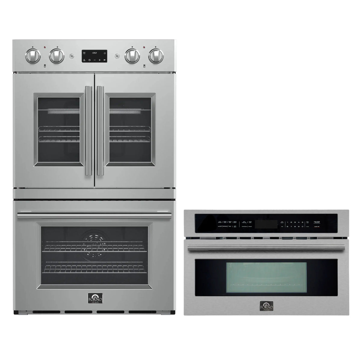 Forno 2-Piece Appliance Package - 30-Inch Asti French Door Double Electric Wall Oven & 30-Inch Microwave Oven in Stainless Steel