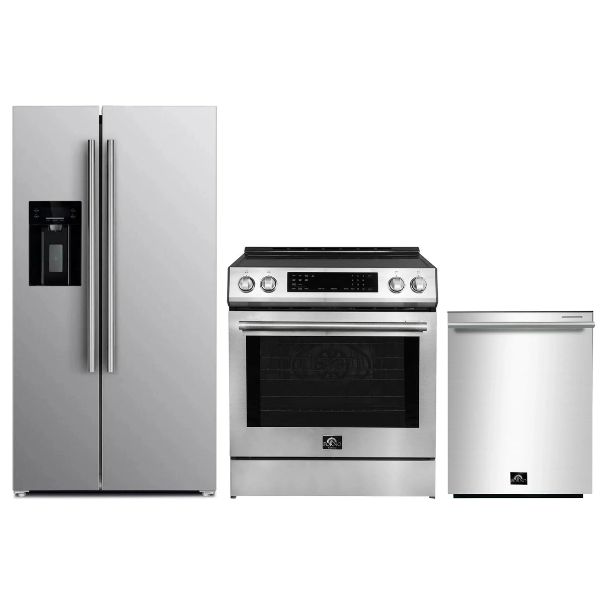 Forno Espresso 3-Piece Appliance Package - 30-Inch Induction Range, Refrigerator with Water Dispenser and Dishwasher in Stainless Steel with Stainless Steel Trim
