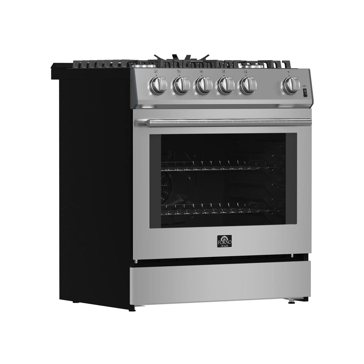 Forno 4-Piece Appliance Package - 30-Inch Espresso Gas Range , Wall Mount Range Hood, 60-Inch Built-In Convertible Refrigerator, and Dishwasher in Stainless Steel