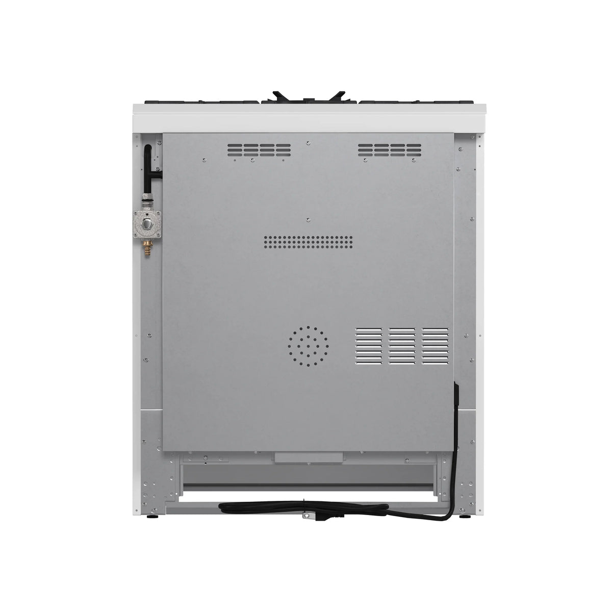 Forno 4-Piece Appliance Package - 30-Inch Espresso Gas Range , Wall Mount Range Hood, 36-Inch French Door Refrigerator, and Dishwasher in White with Antique Brass Trim