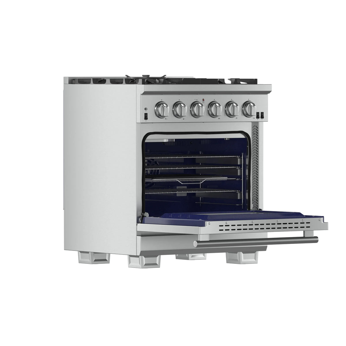Forno 5-Piece Pro Appliance Package - 30-Inch Gas Range, 60-Inch Pro-Style Refrigerator, Wall Mount Hood, 24-Inch Microwave Oven, & 3-Rack Dishwasher in Stainless Steel