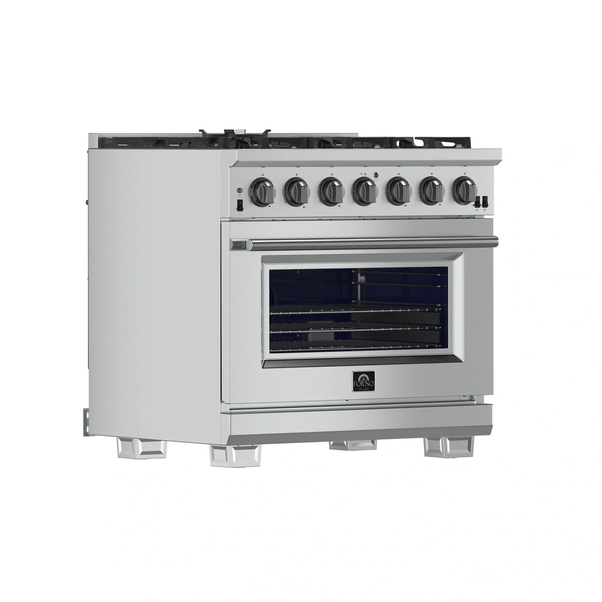 Forno 5-Piece Pro Appliance Package - 36-Inch Gas Range, 60-Inch Pro-Style Refrigerator, Wall Mount Hood, 24-Inch Microwave Drawer, & 3-Rack Dishwasher in Stainless Steel