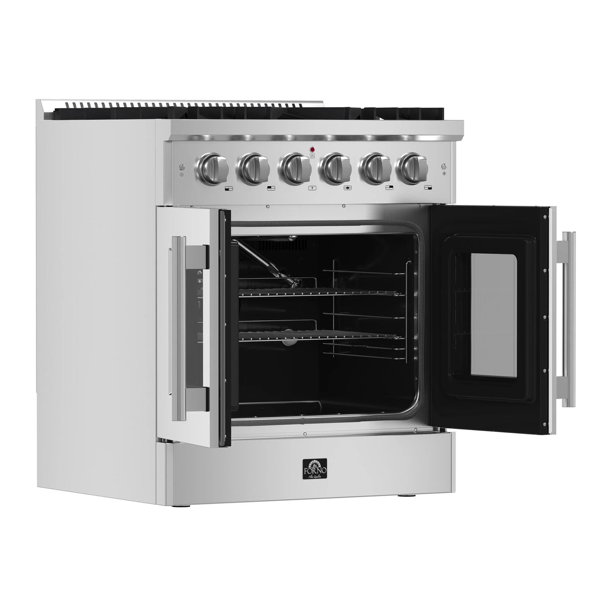 Forno 5-Piece Appliance Package - 30-inch Gas Range, Hood, Refrigerator, Dishwasher and 30-Inch Microwave Oven in Stainless Steel