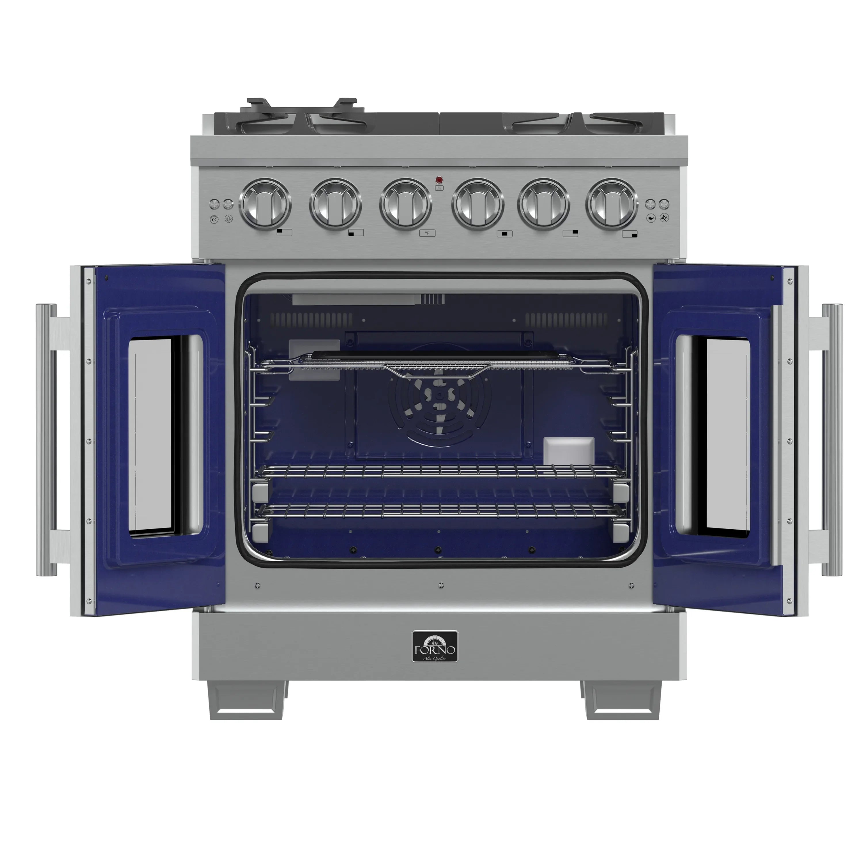 Forno 30-Inch Capriasca Gas Range with 5 Gas Burners, 100,000 BTUs, and French Door Gas Oven in Stainless Steel (FFSGS6460-30)
