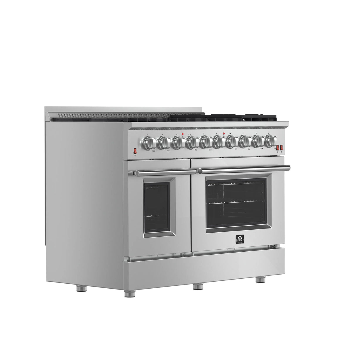 Forno 3-Piece Appliance Package - 48-Inch Gas Range, Refrigerator, & Wall Mount Hood with Backsplash in Stainless Steel