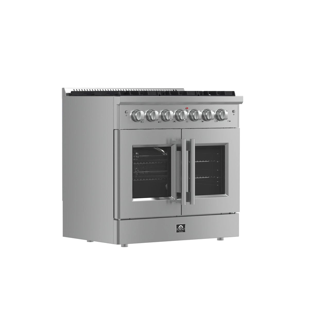 Forno 5-Piece Appliance Package - 36-inch Gas Range, Hood, Refrigerator, Dishwasher and 24-Inch Microwave Oven in Stainless Steel