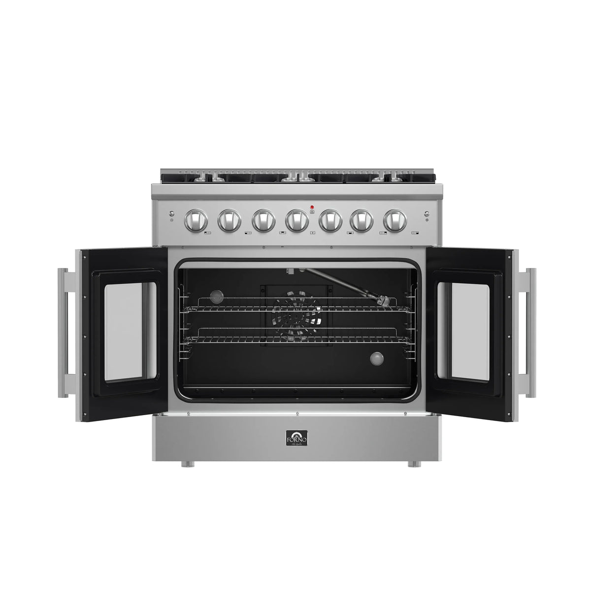Forno 5-Piece Appliance Package - 36-inch Gas Range, Hood, Refrigerator, Dishwasher and 24-Inch Microwave Oven in Stainless Steel