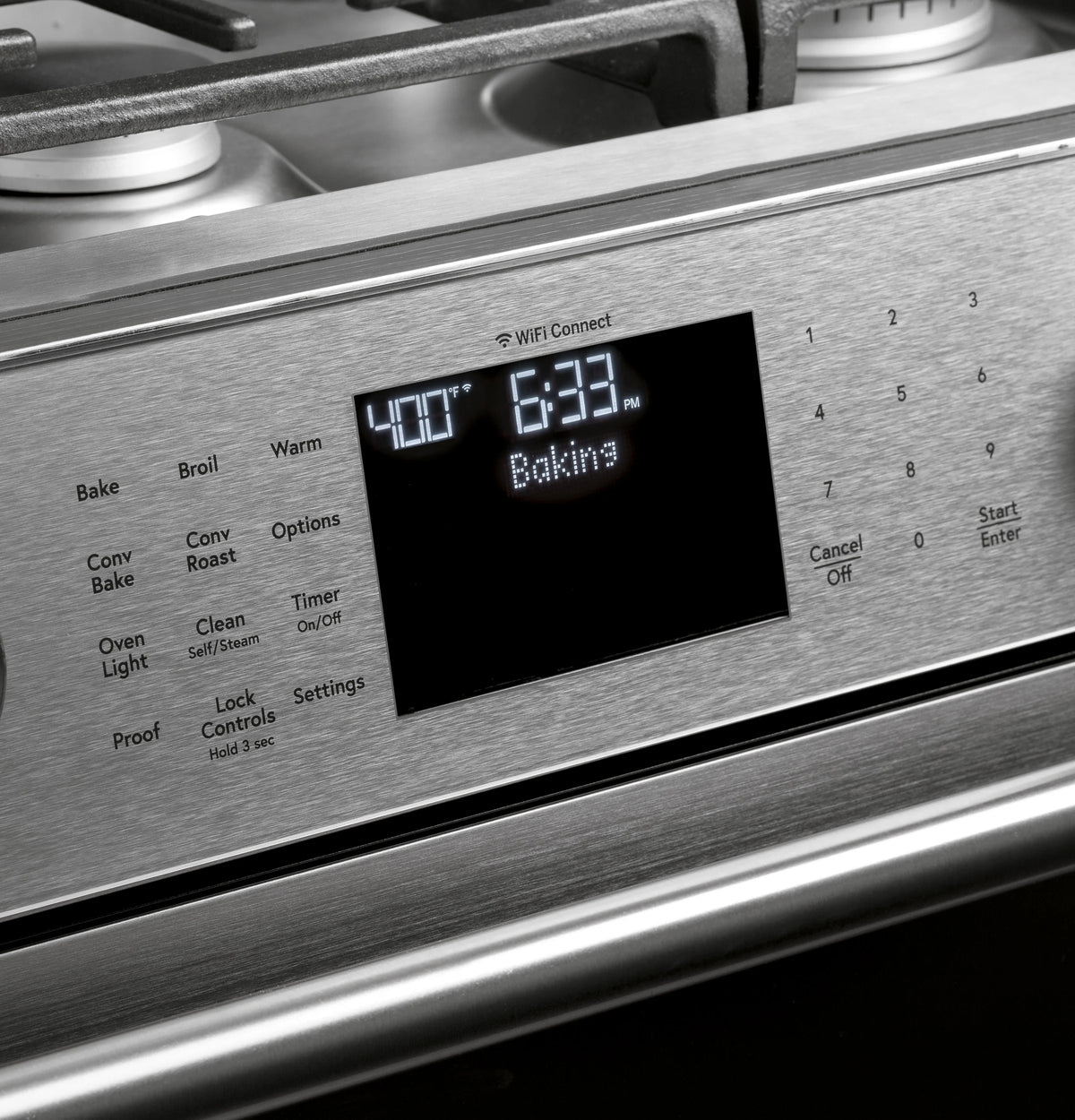 Cafe CGS700M2NS5 Café 30" Smart Slide-in, Front-control, Gas Range With Convection Oven In Platinum Glass