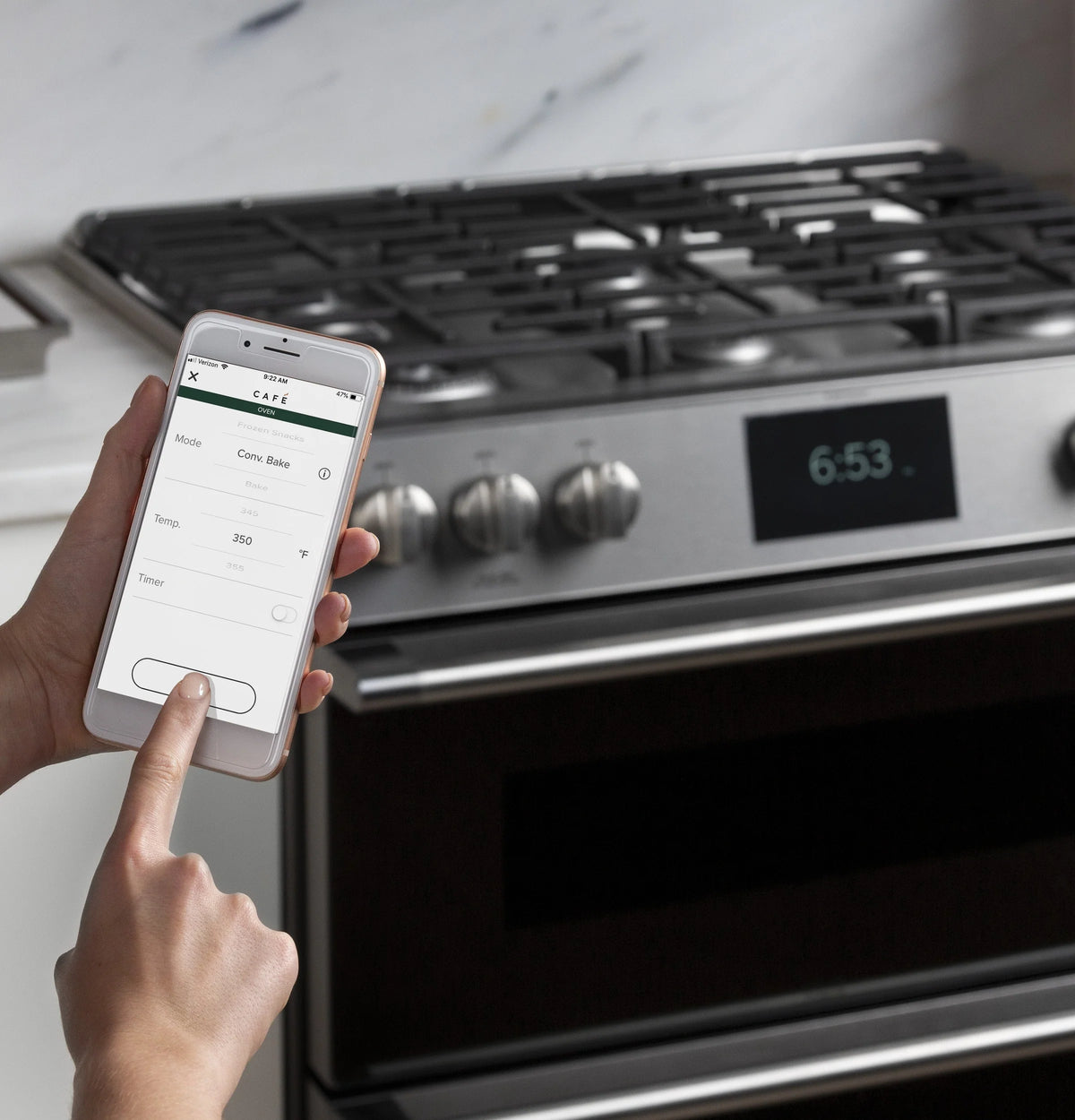 Cafe CGS700M2NS5 Café 30" Smart Slide-in, Front-control, Gas Range With Convection Oven In Platinum Glass