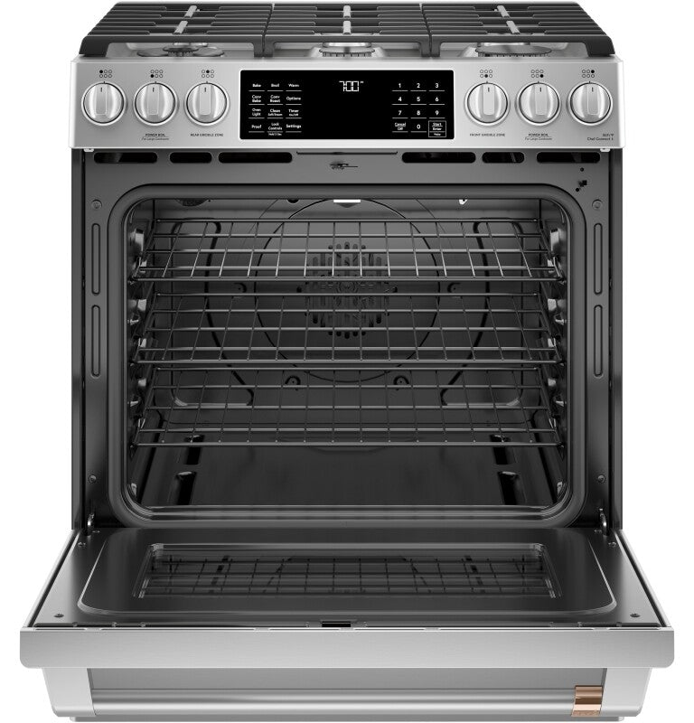 Cafe CGS700P2MS1 Café 30" Smart Slide-in, Front-control, Gas Range With Convection Oven Stainless Steel