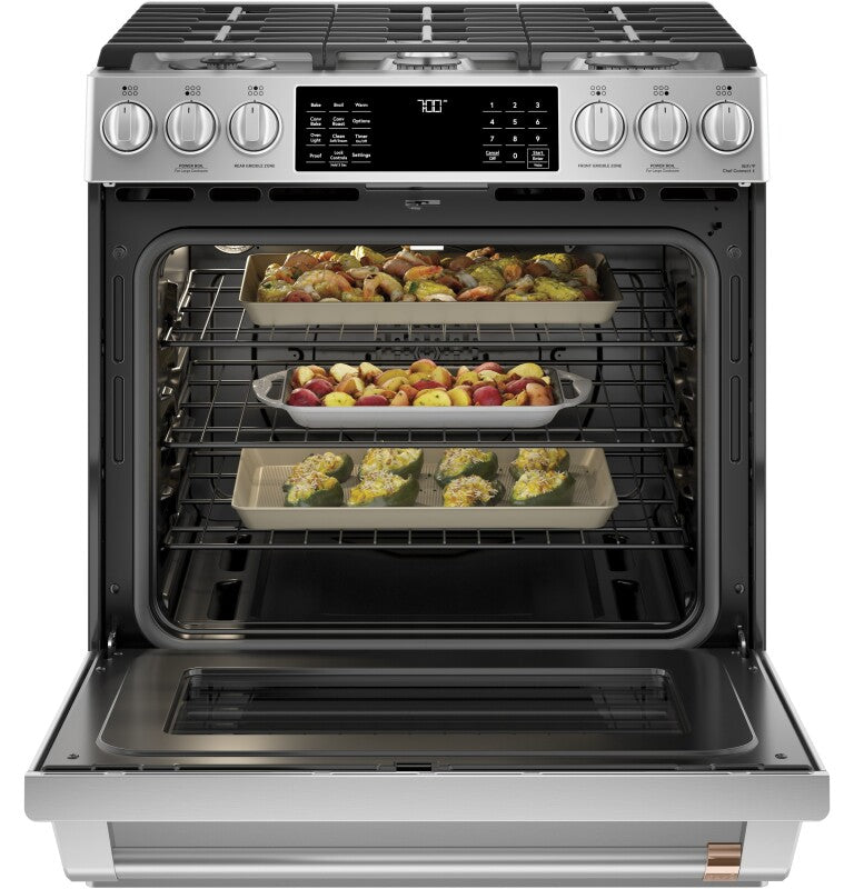 Cafe CGS700P2MS1 Café 30" Smart Slide-in, Front-control, Gas Range With Convection Oven Stainless Steel