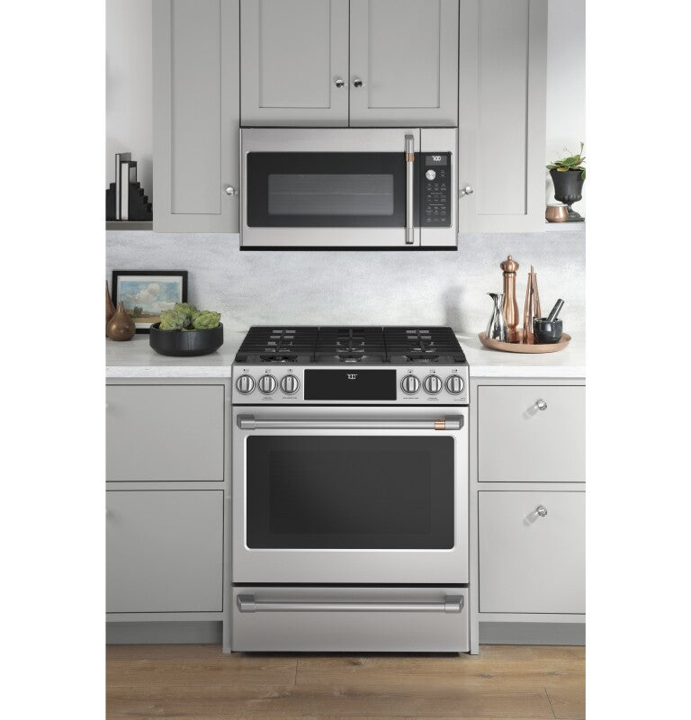Cafe CGS700P2MS1 Café 30" Smart Slide-in, Front-control, Gas Range With Convection Oven Stainless Steel