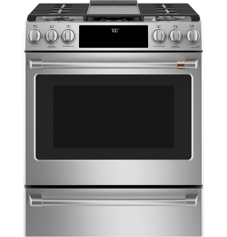 Cafe CGS700P2MS1 Café 30" Smart Slide-in, Front-control, Gas Range With Convection Oven Stainless Steel