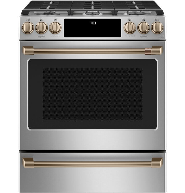 Cafe CGS700P2MS1 Café 30" Smart Slide-in, Front-control, Gas Range With Convection Oven Stainless Steel