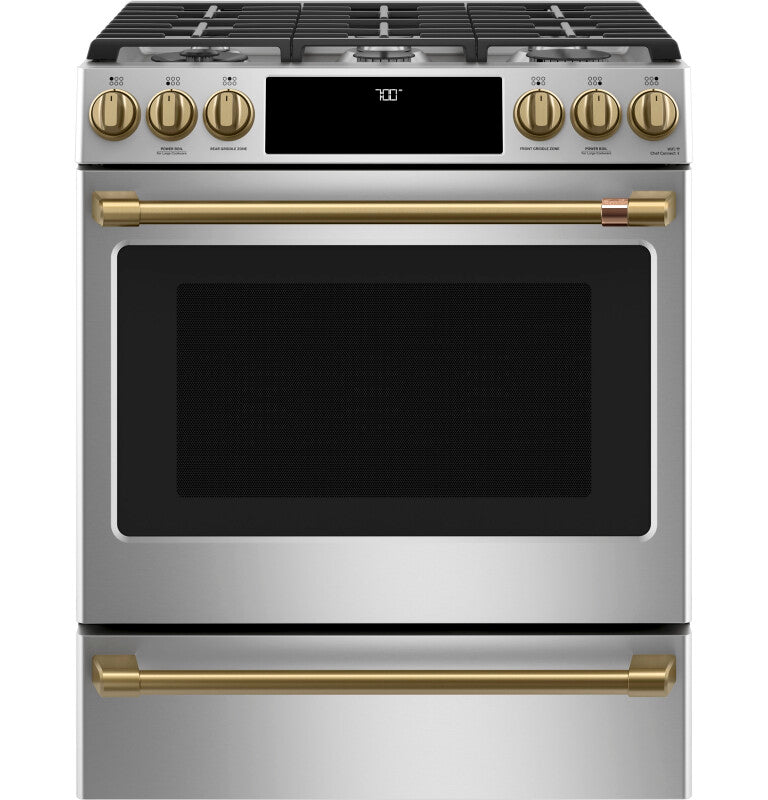Cafe CGS700P2MS1 Café 30" Smart Slide-in, Front-control, Gas Range With Convection Oven Stainless Steel
