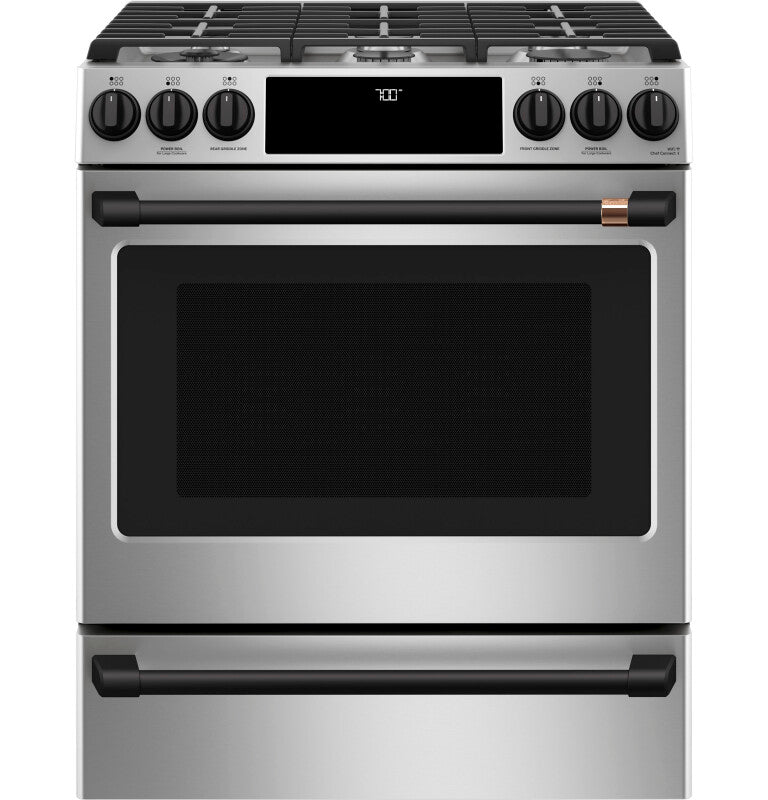 Cafe CGS700P2MS1 Café 30" Smart Slide-in, Front-control, Gas Range With Convection Oven Stainless Steel