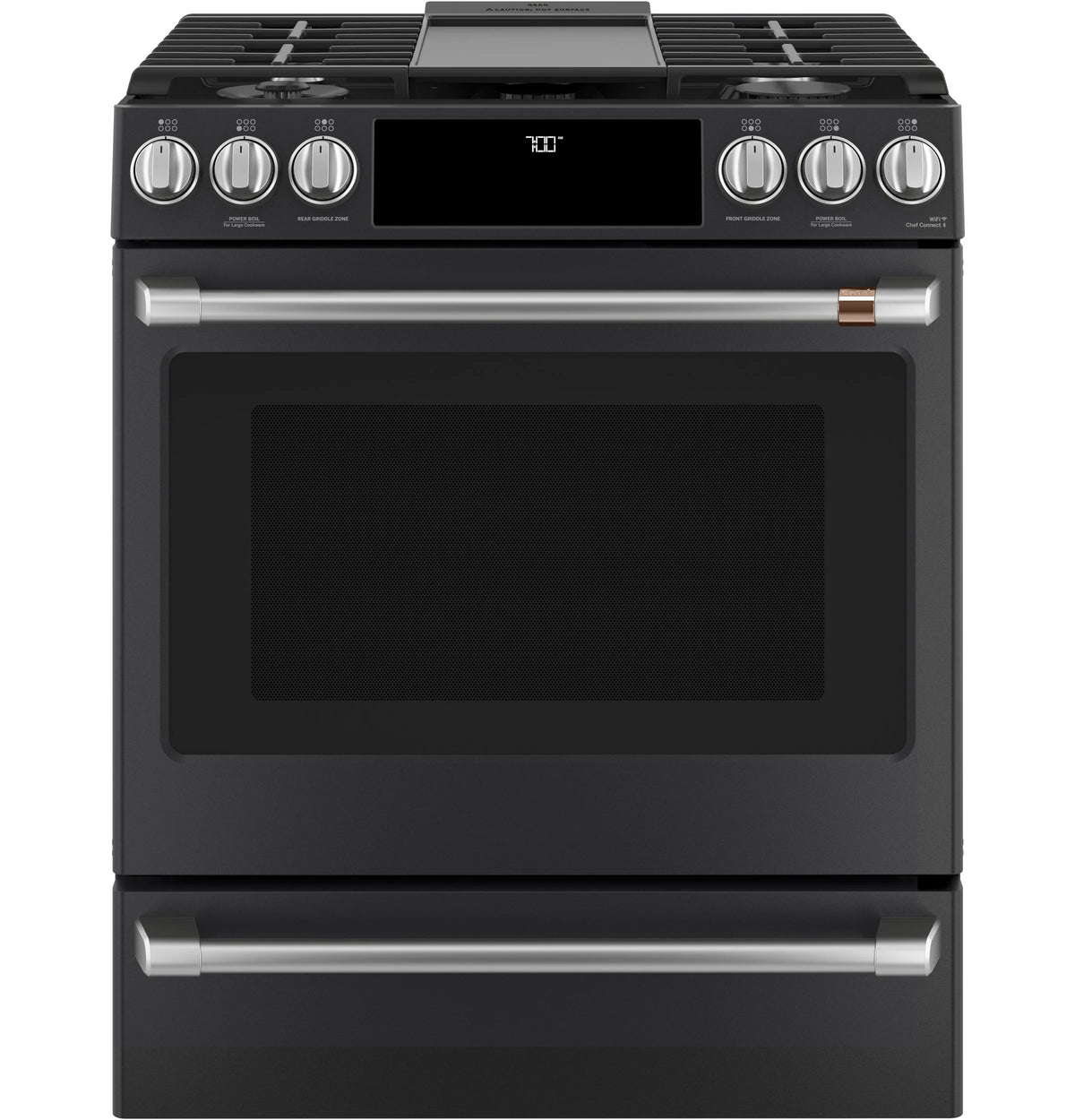 Cafe CGS700P3MD1 Café 30" Smart Slide-in, Front-control, Gas Range With Convection Oven Matte Black