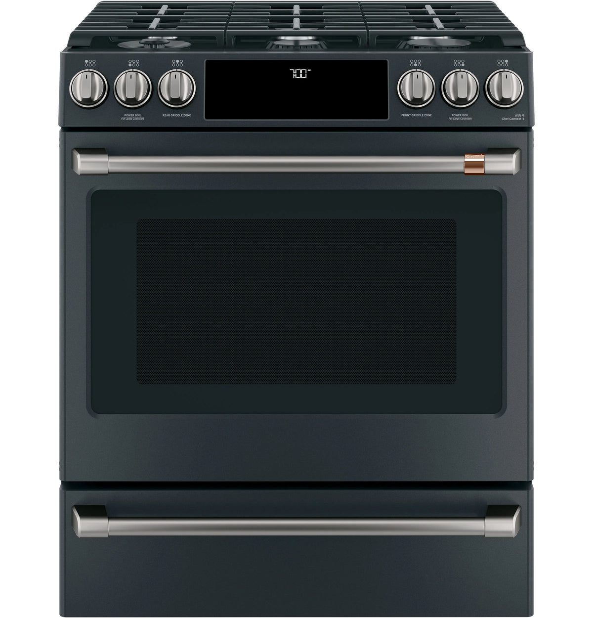 Cafe CGS700P3MD1 Café 30" Smart Slide-in, Front-control, Gas Range With Convection Oven Matte Black