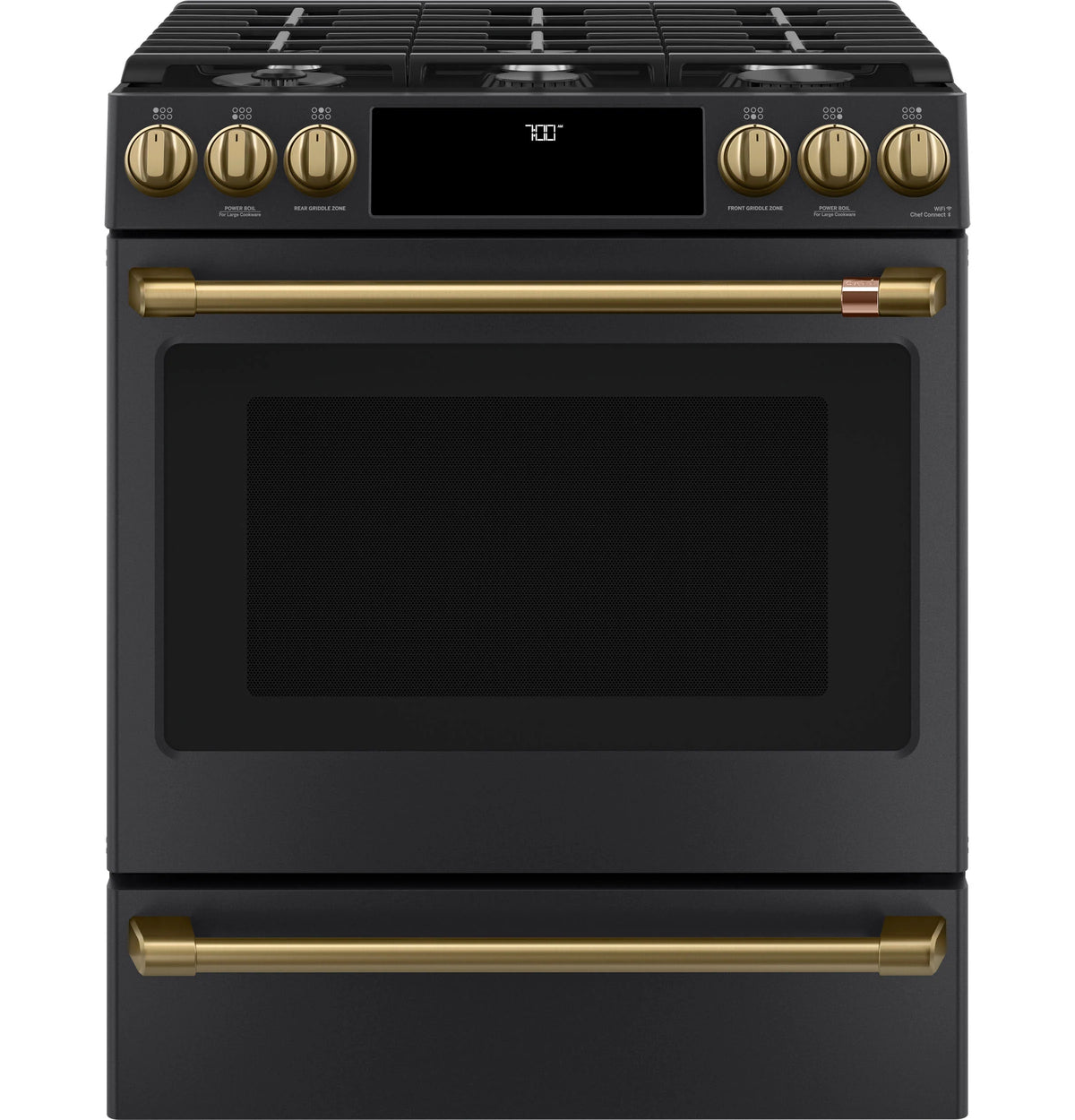Cafe CGS700P3MD1 Café 30" Smart Slide-in, Front-control, Gas Range With Convection Oven Matte Black