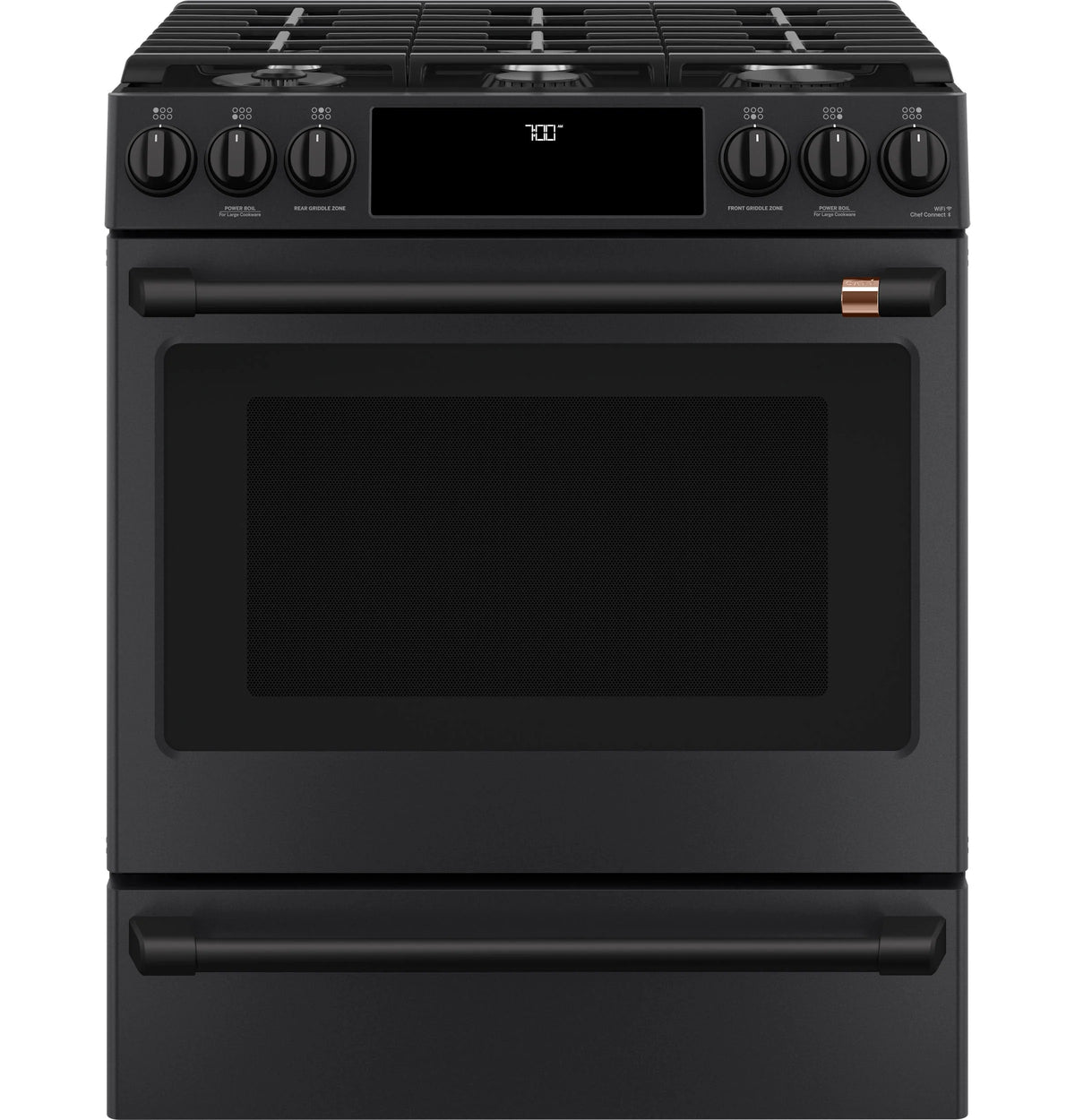Cafe CGS700P3MD1 Café 30" Smart Slide-in, Front-control, Gas Range With Convection Oven Matte Black
