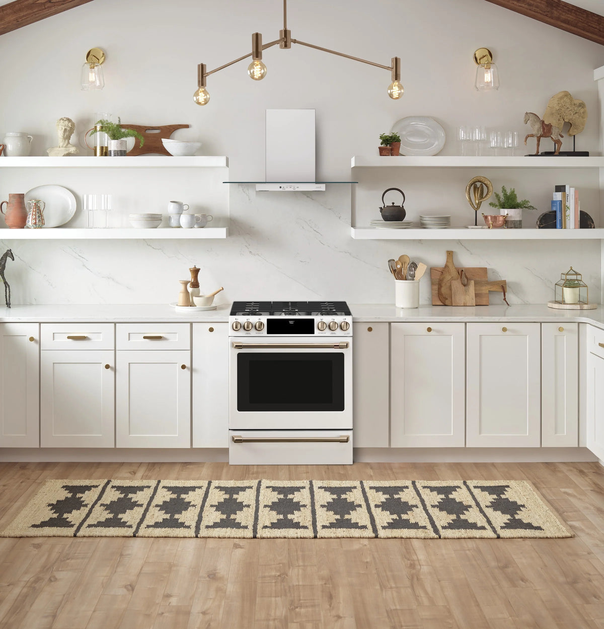 Cafe CGS700P4MW2 Café 30" Smart Slide-in, Front-control, Gas Range With Convection Oven Matte White