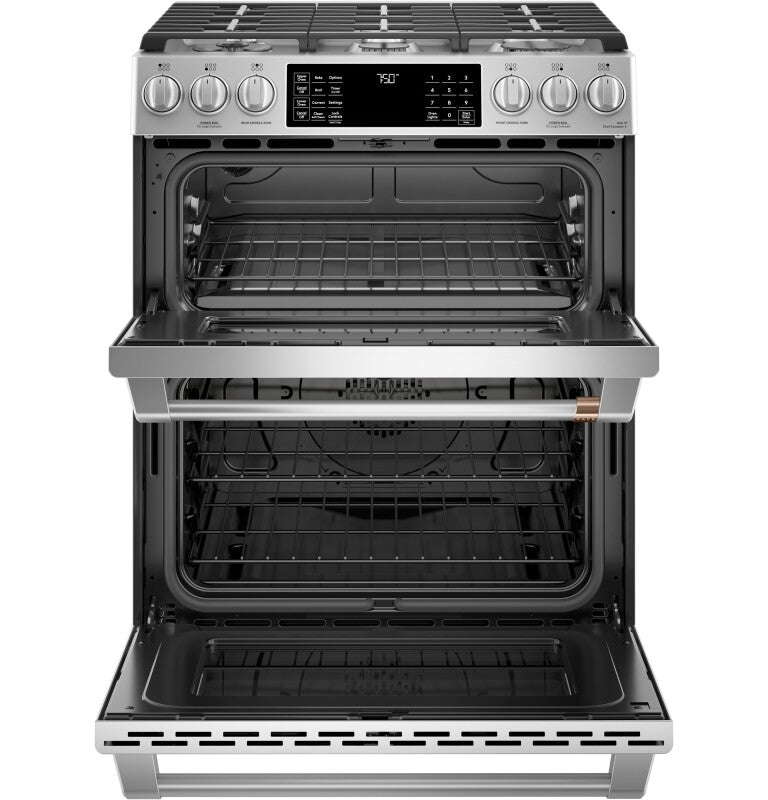 Cafe CGS750P2MS1 Café 30" Smart Slide-in, Front-control, Gas Double-oven Range With Convection Stainless Steel