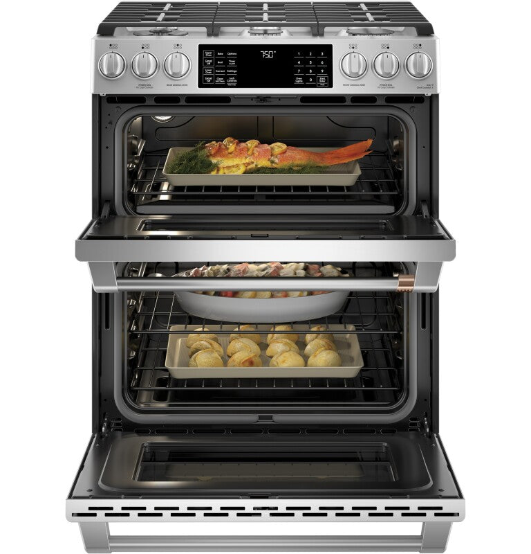 Cafe CGS750P2MS1 Café 30" Smart Slide-in, Front-control, Gas Double-oven Range With Convection Stainless Steel