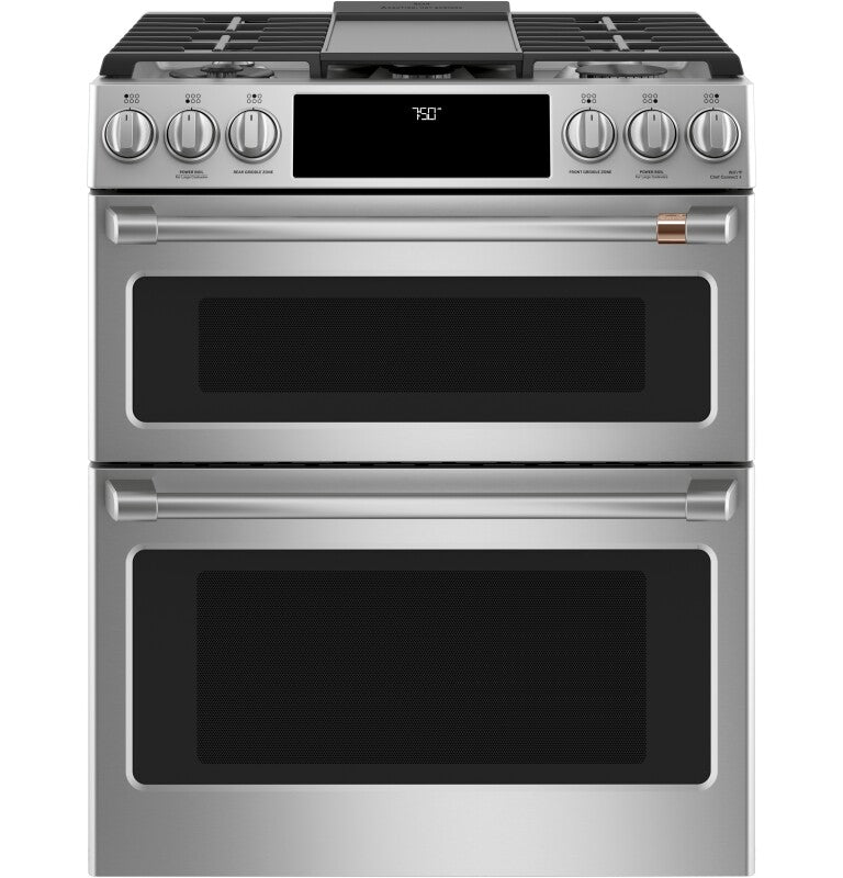 Cafe CGS750P2MS1 Café 30" Smart Slide-in, Front-control, Gas Double-oven Range With Convection Stainless Steel