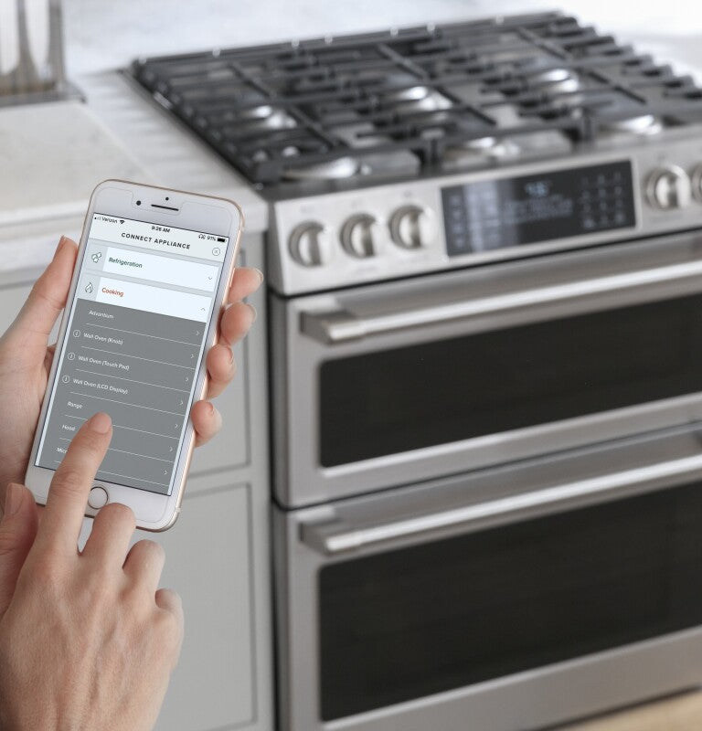 Cafe CGS750P2MS1 Café 30" Smart Slide-in, Front-control, Gas Double-oven Range With Convection Stainless Steel