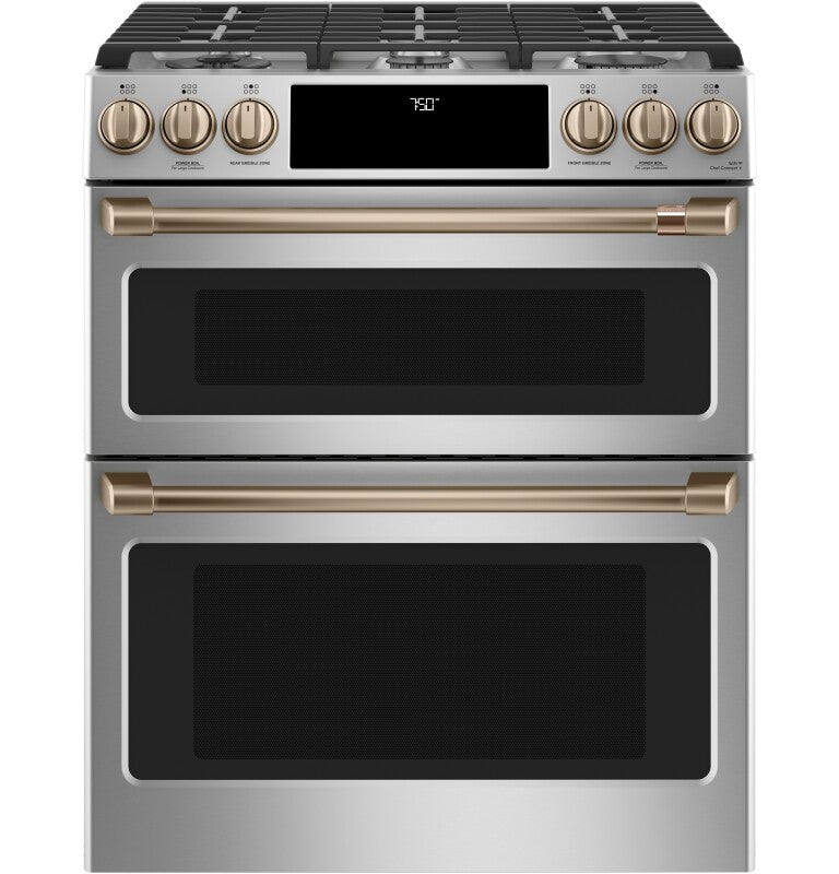 Cafe CGS750P2MS1 Café 30" Smart Slide-in, Front-control, Gas Double-oven Range With Convection Stainless Steel