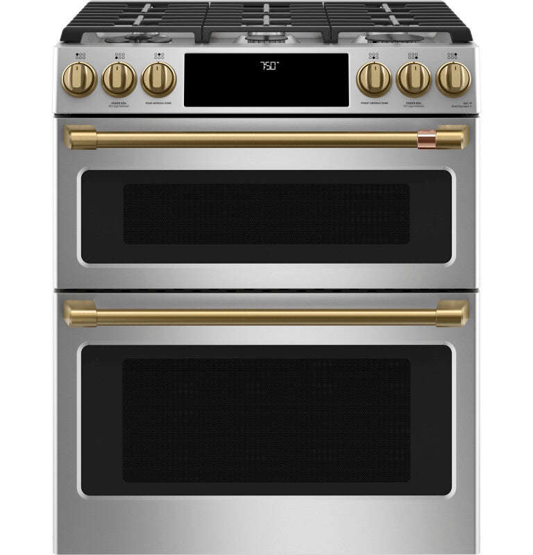 Cafe CGS750P2MS1 Café 30" Smart Slide-in, Front-control, Gas Double-oven Range With Convection Stainless Steel