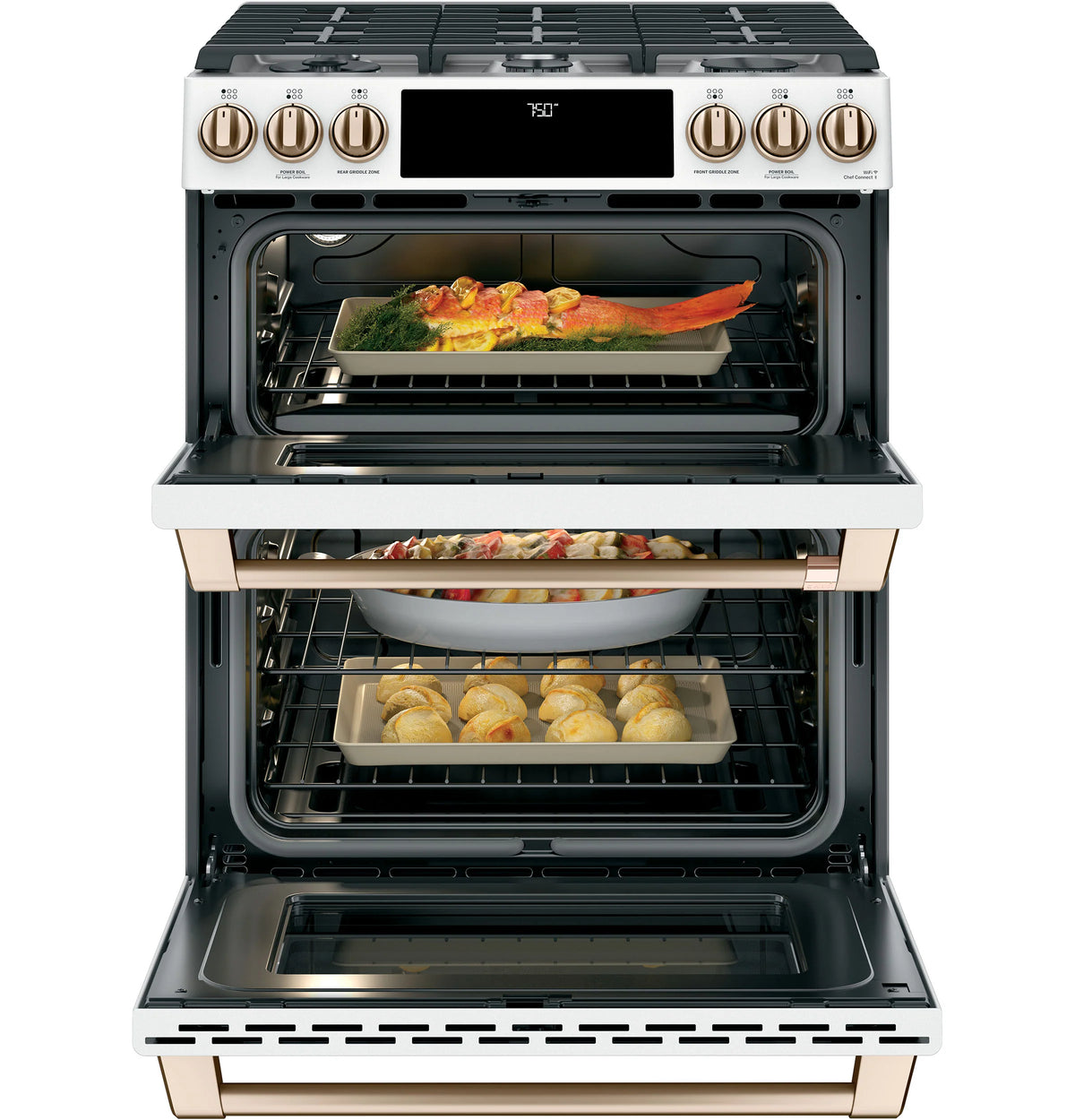 Cafe CGS750P4MW2 Café 30" Smart Slide-in, Front-control, Gas Double-oven Range With Convection Matte White