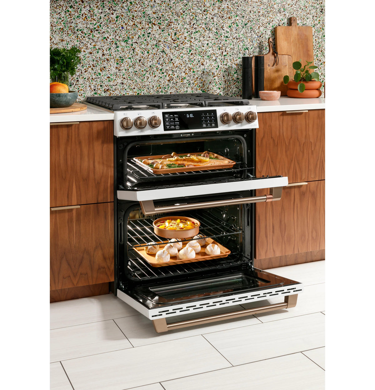 Cafe CGS750P4MW2 Café 30" Smart Slide-in, Front-control, Gas Double-oven Range With Convection Matte White
