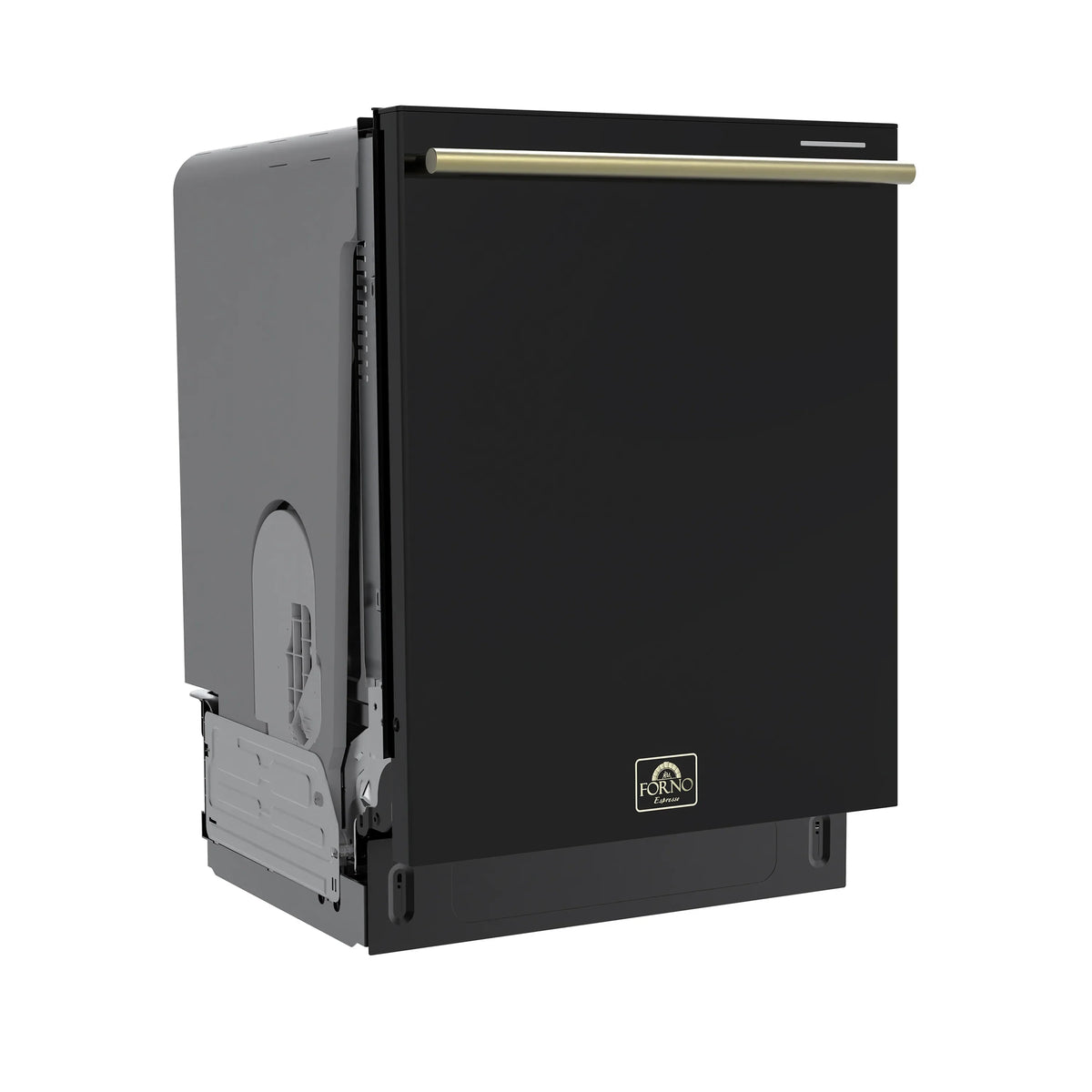 Forno Stella 24-Inch Built-in Dishwasher in Black with Antique Brass Handle, Tall Tub, Top Touch Control, Quiet 44 dBA, Soil-Sensing Capable, NSF & ENERGY STAR (FDWBI8010-24BLK)