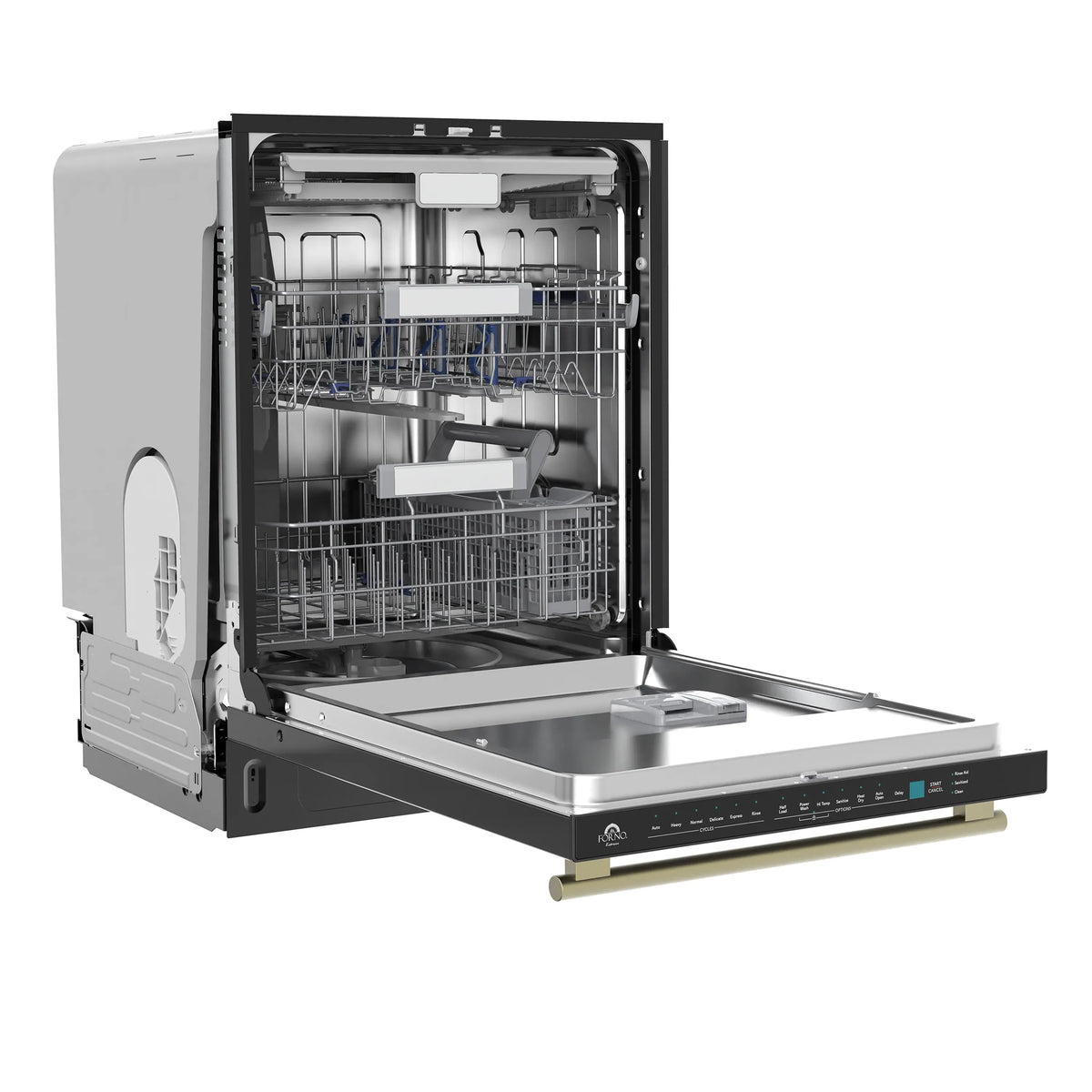 Forno Stella 24-Inch Built-in Dishwasher in Black with Antique Brass Handle, Tall Tub, Top Touch Control, Quiet 44 dBA, Soil-Sensing Capable, NSF & ENERGY STAR (FDWBI8010-24BLK)