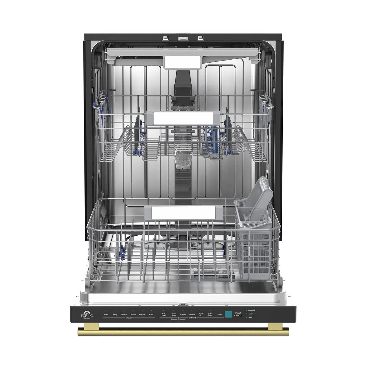 Forno Stella 24-Inch Built-in Dishwasher in Black with Antique Brass Handle, Tall Tub, Top Touch Control, Quiet 44 dBA, Soil-Sensing Capable, NSF & ENERGY STAR (FDWBI8010-24BLK)