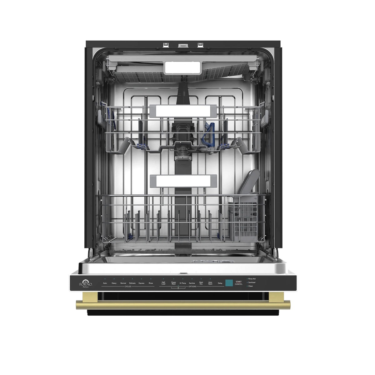 Forno Stella 24-Inch Built-in Dishwasher in White with Antique Brass Handle, Tall Tub, Top Touch Control, Quiet 44 dBA, Soil-Sensing Capable, NSF & ENERGY STAR (FDWBI8010-24WHT)