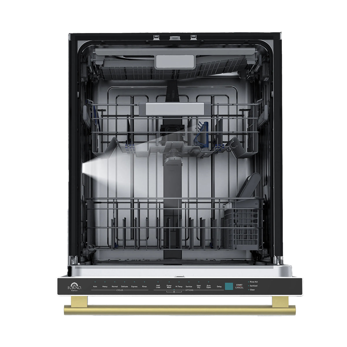 Forno Stella 24-Inch Built-in Dishwasher in White with Antique Brass Handle, Tall Tub, Top Touch Control, Quiet 44 dBA, Soil-Sensing Capable, NSF & ENERGY STAR (FDWBI8010-24WHT)