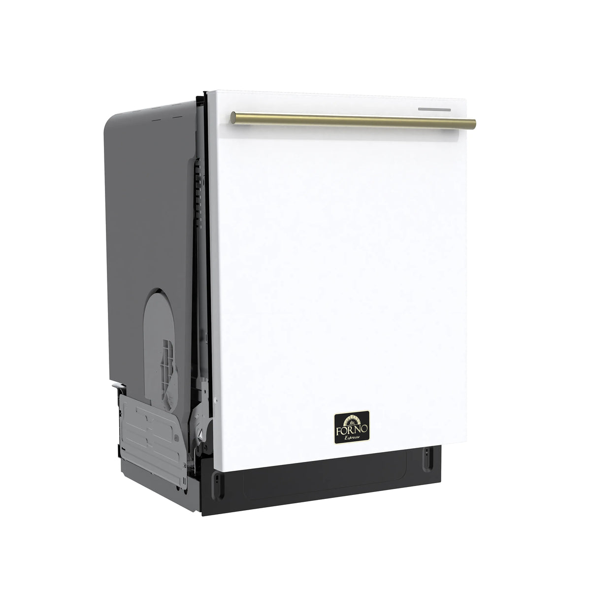 Forno Stella 24-Inch Built-in Dishwasher in White with Antique Brass Handle, Tall Tub, Top Touch Control, Quiet 44 dBA, Soil-Sensing Capable, NSF & ENERGY STAR (FDWBI8010-24WHT)